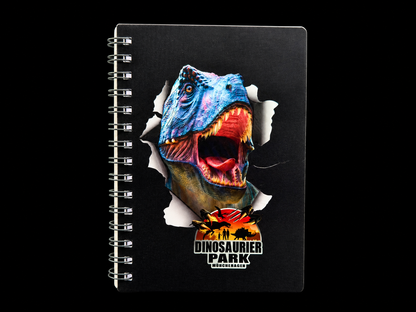 Kleines Notizbuch mit Dinosaurier-Park Logo im Dino Geschenk-Bundle